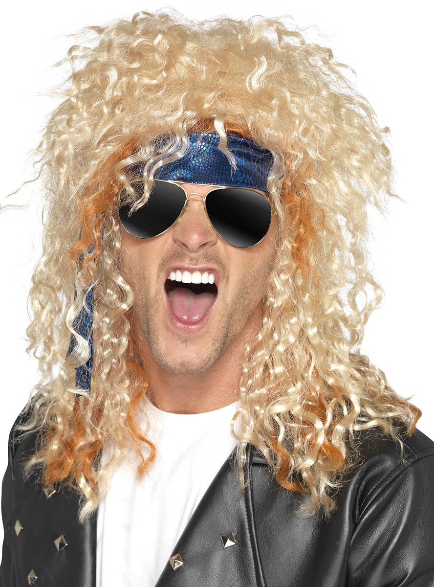Image of Heavy Metal Blonde 80s Rocker Mullet Costume Wig Kit - Main Image