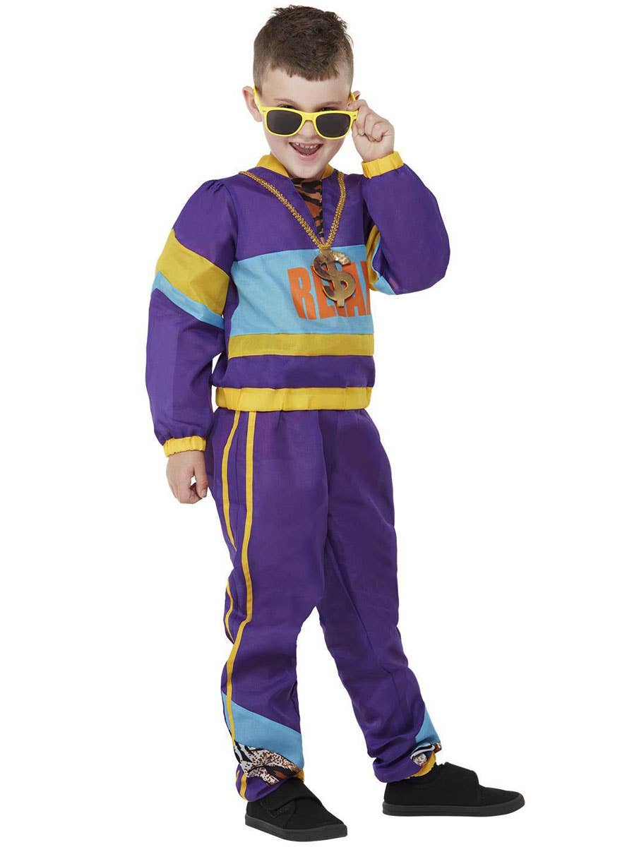 Image of 80's Relax Boys Purple Tracksuit Costume - Alternate Image