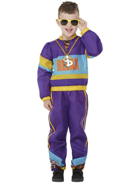 Image of 80's Relax Boys Purple Tracksuit Costume - Main Image