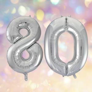 Image of silver 80th birthday balloons