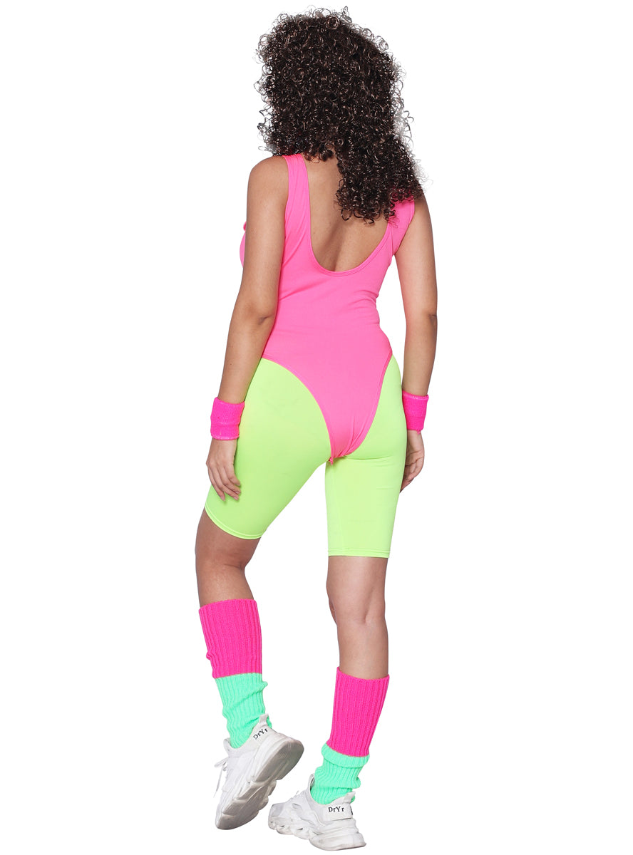 Back image of 80s Aerobics Womens Pink Workout Costume