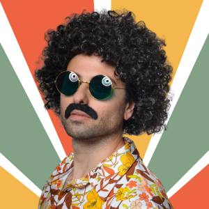 Image of a man wearing an afro wig