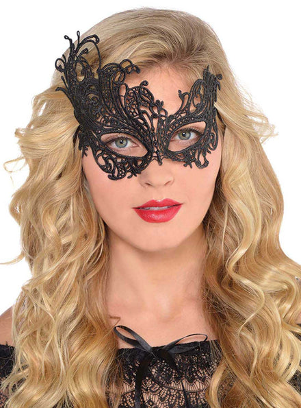 Main image of Asymmetrical Womens Black Lace Masquerade Mask