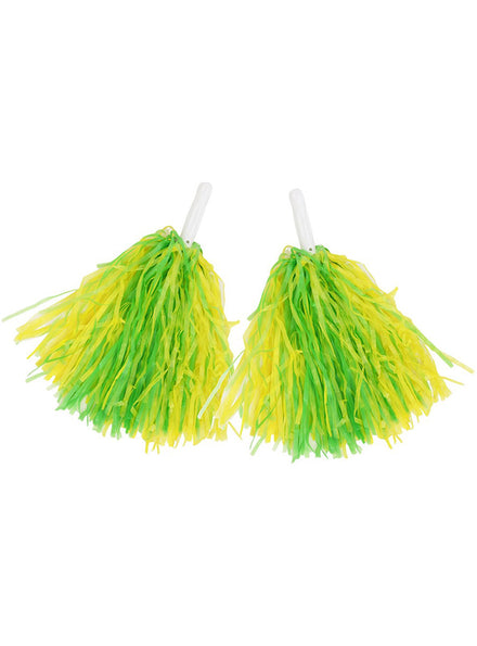 Green And Gold Cheerleader Costume Pom Poms - Main Image