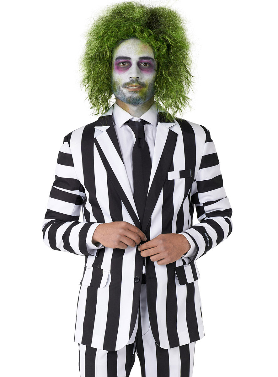 Close Image of Beetlejuice Deluxe Black and White Striped Costume Suit