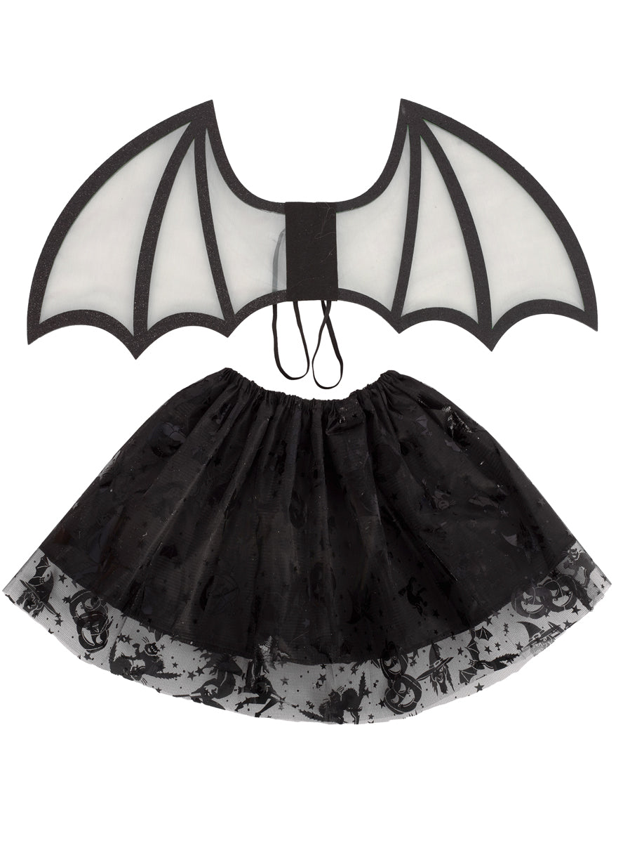 image of Cute Bat Girls Black Wings And Tutu Halloween Costume Set