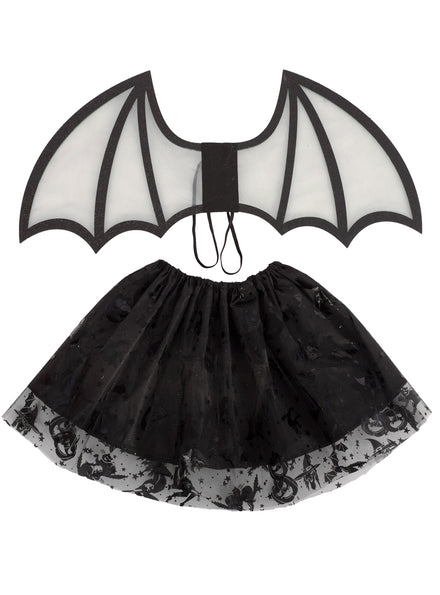 image of Cute Bat Girls Black Wings And Tutu Halloween Costume Set