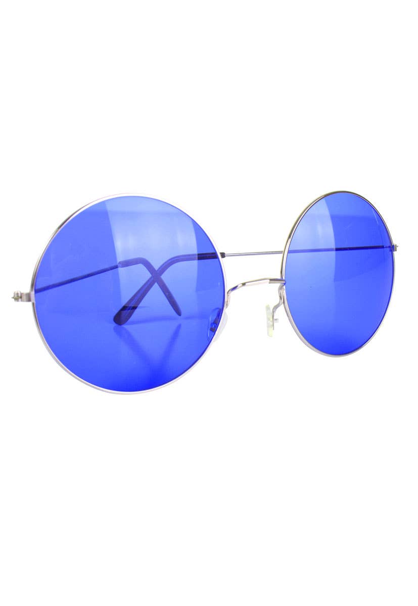 70s Retro Blue Large Round Hippie Costume Accessory Glasses 