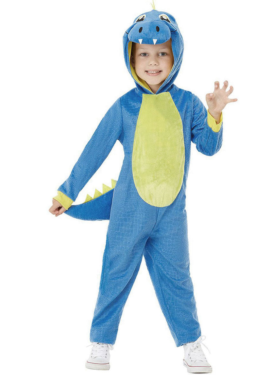 Image of Cute Blue Dinosaur Toddler Onesie Costume - Alternate Front View