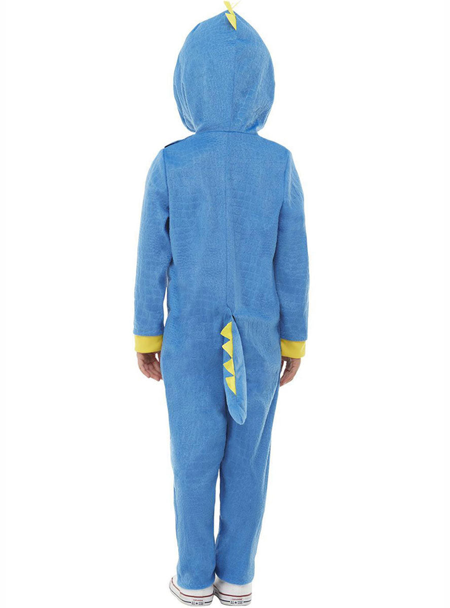 Image of Cute Blue Dinosaur Toddler Onesie Costume - Back View