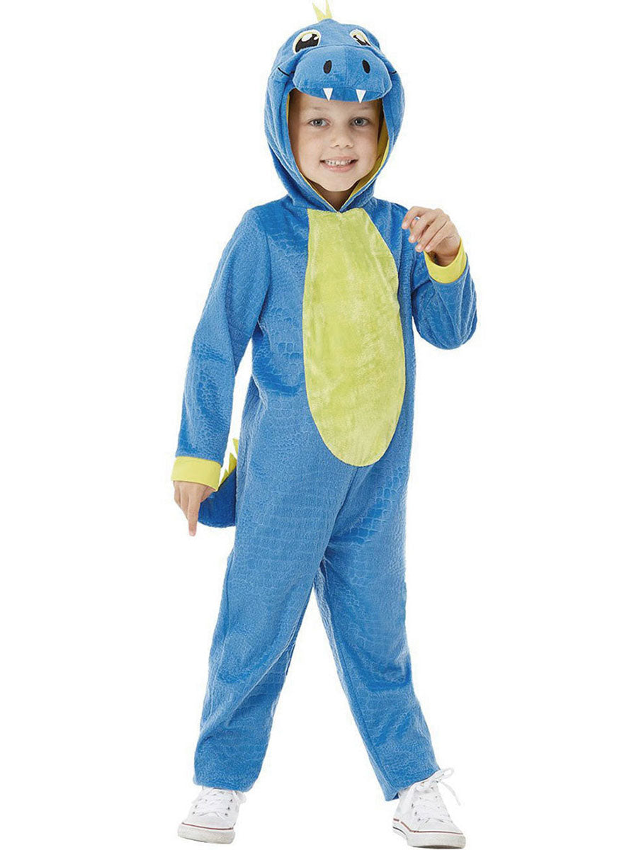 Image of Cute Blue Dinosaur Toddler Onesie Costume - Front View