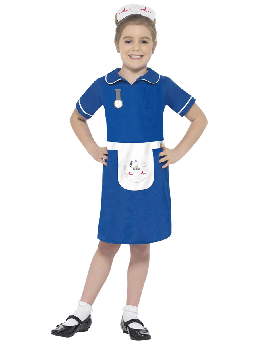 girls blue nurse occupational dress - Main image