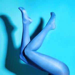 Image of a woman wearing blue stockings