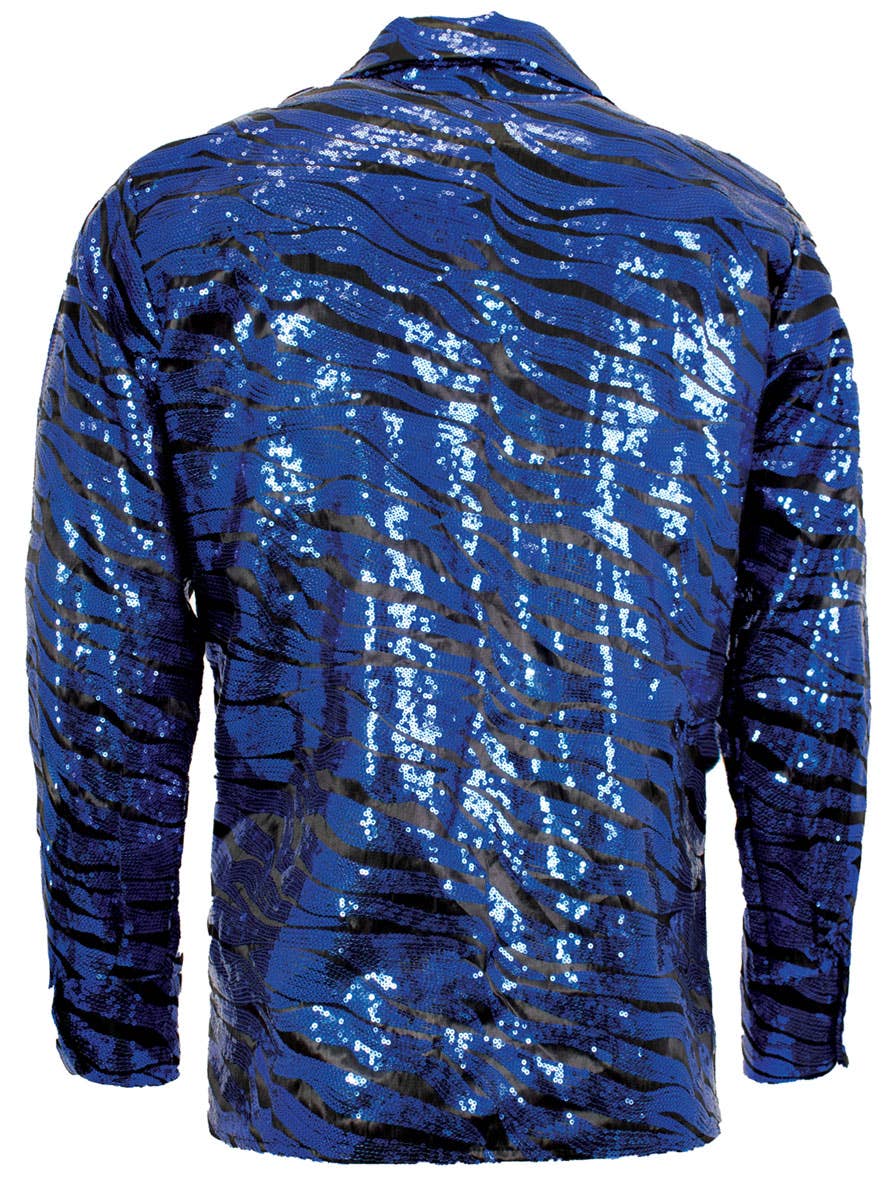 Men's Blue Sequinned  1970s Tiger King Disco Shirt - Back Image