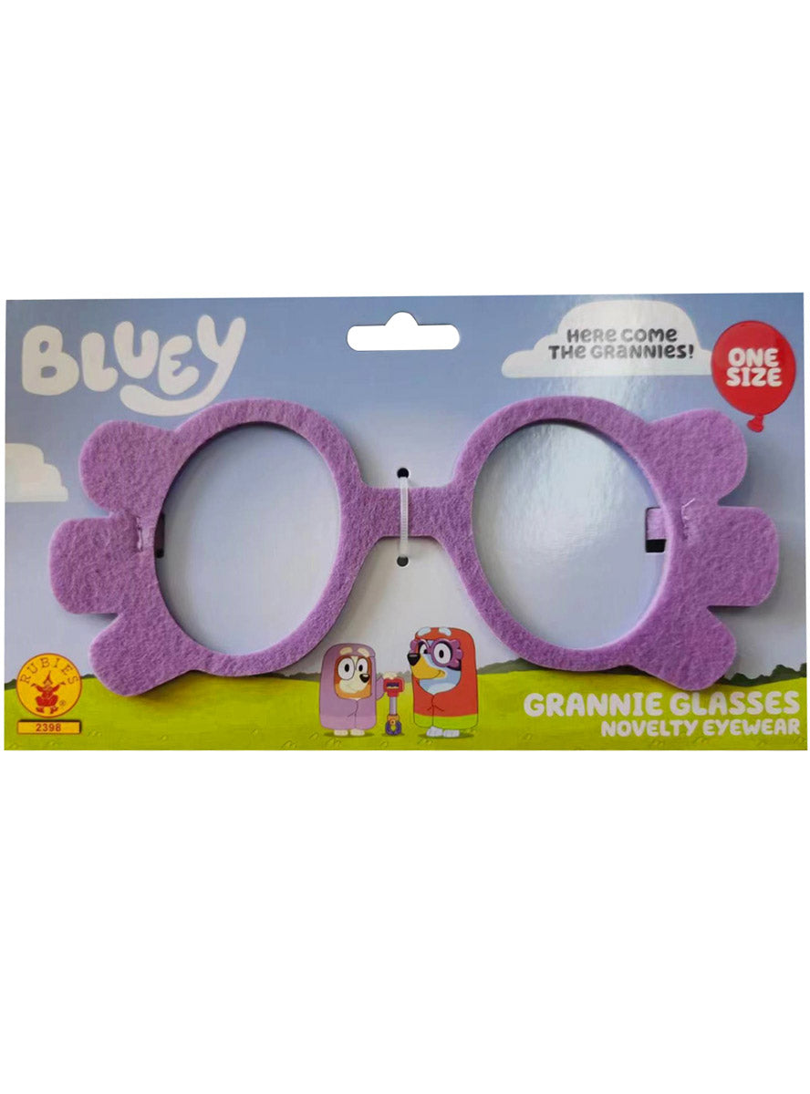 The Grannies Girls Purple Felt Bluey Costume Glasses - Packaging Image