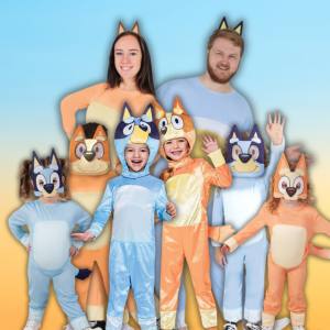 Image of people in Bluey costumes