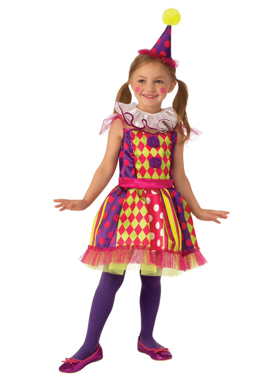 Girls Bright Harlequin Circus Costume - Main Image