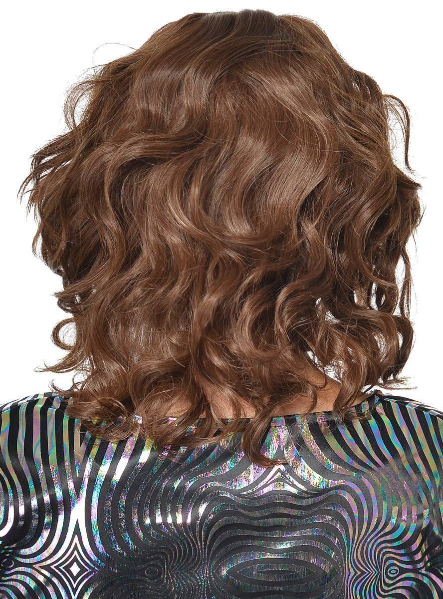 Womens 70s Brown Curly Shag Style Costume Wig - Back Image