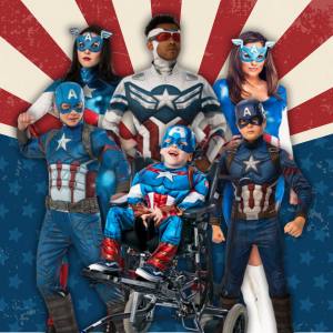 Image of people in Captain American costumes