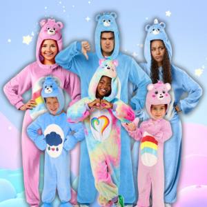 Image of people in Care Bear costumes