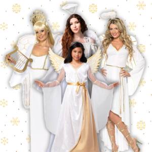 Image of women and a girl in angel costumes