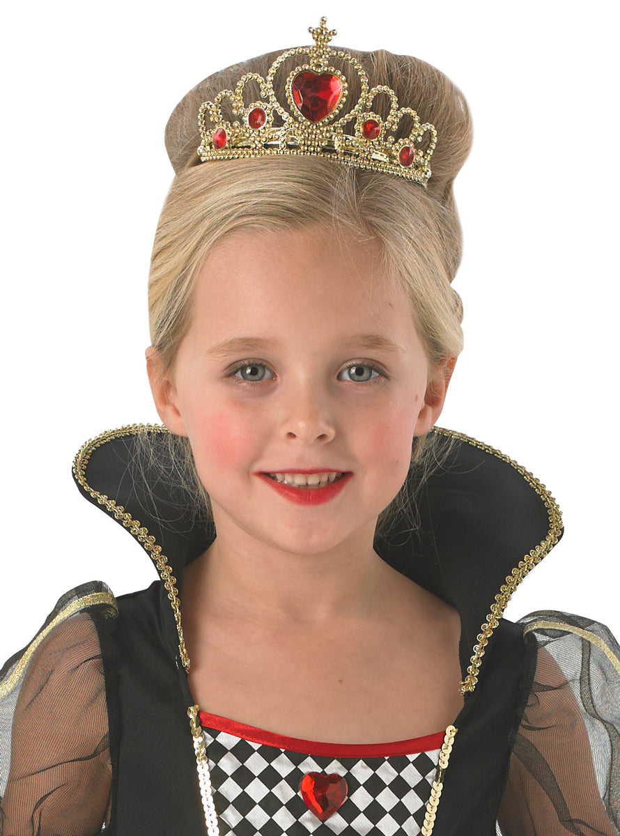 Girls Classic Red Queen Of Hearts Alice In Wonderland Costume - Close Image