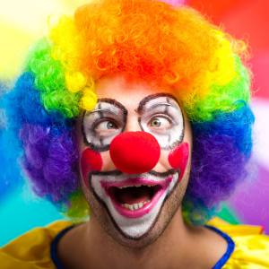 Image of a man wearing a clown wig