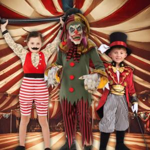 Image of boys in clown and circus costumes