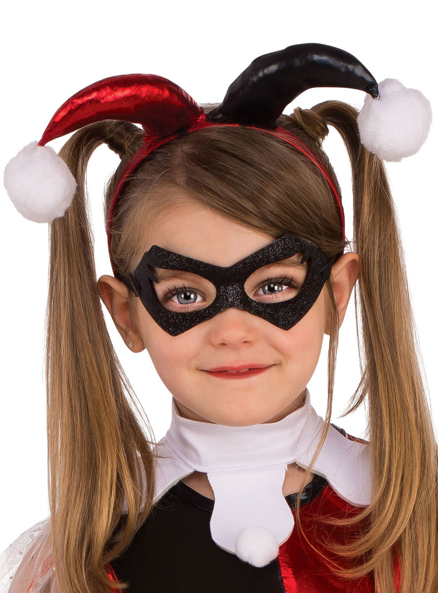 Close Mask and Headband Image of Harley Quinn Deluxe DC Villain Girls Tutu Costume