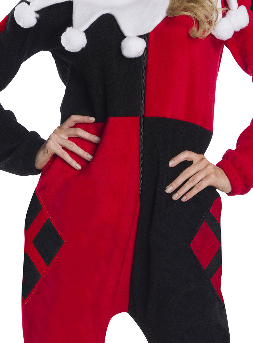 Close Image 2 of Harley Quinn Hooded DC Comics Womens Onesie Costume