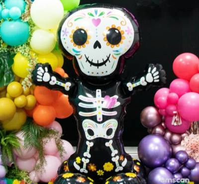 Image of an inflatable Day of the Dead sugar skull balloon