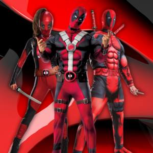 Image of people in Deadpool costumes