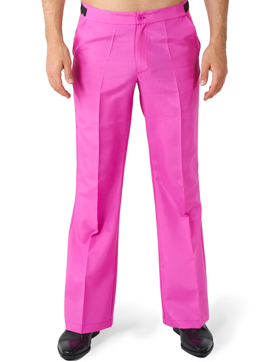 Flared 70s Mens Pink Sequin Trimmed Disco Costume Suit - Pant Image