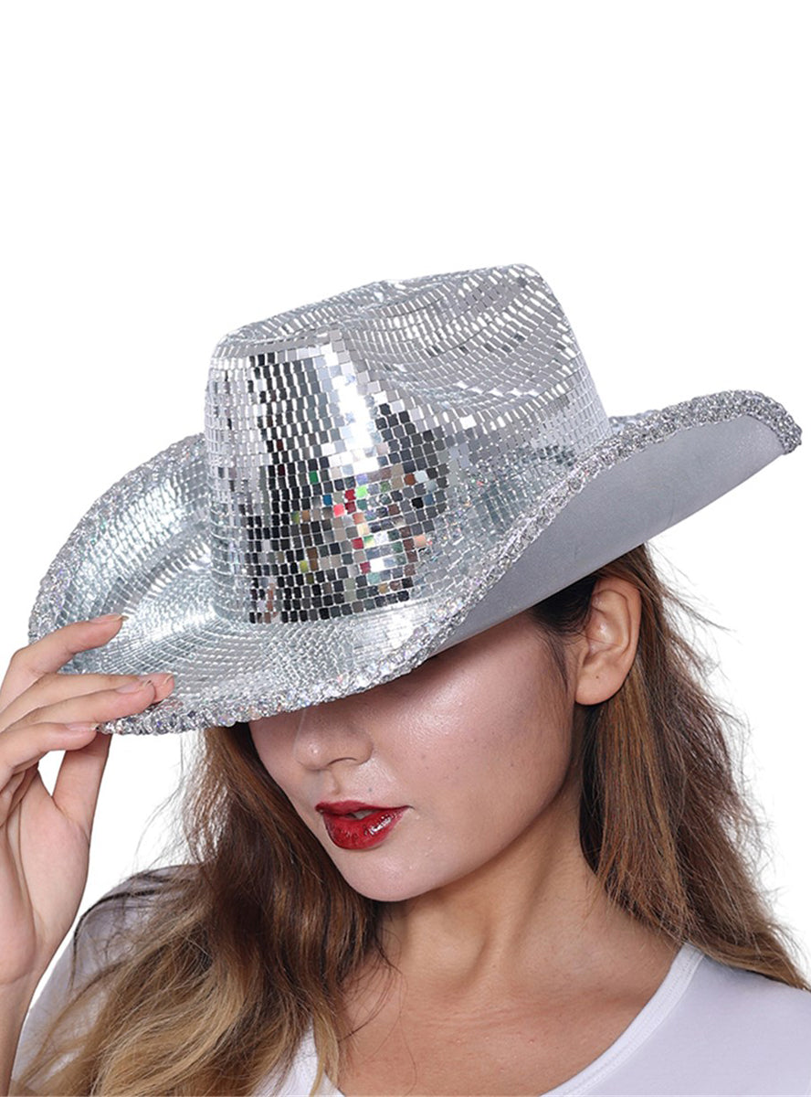 Shiny Disco Ball Cowboy Hat | Silver Disco Cowboy Costume Hat