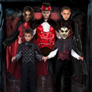 Image of men and boys in Dracula costumes