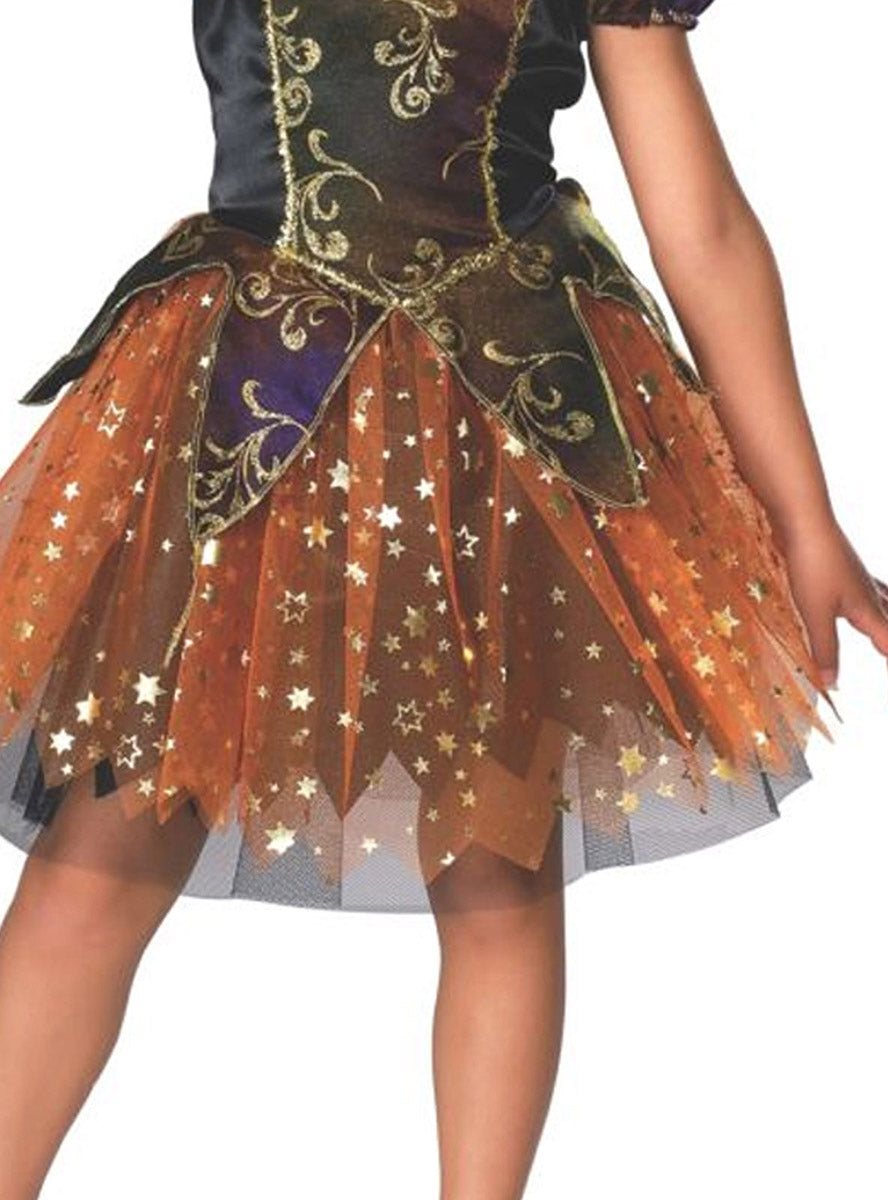 close image 2 of Glittery Orange and Gold Witch Toddler Girls Halloween Costume