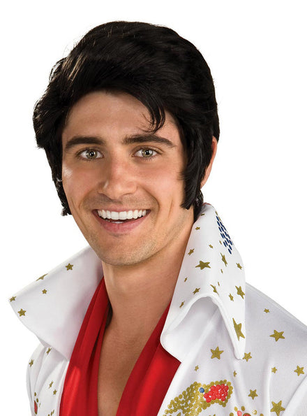 Mens Short Black Elvis Presley Costume Wig - Main Image