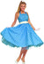 Womens Blue Polka Dot 50s Dress Up Costume - Front View