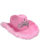 Main image of Faux fur Trim Pink Cowboy Hat With Silver Tiara