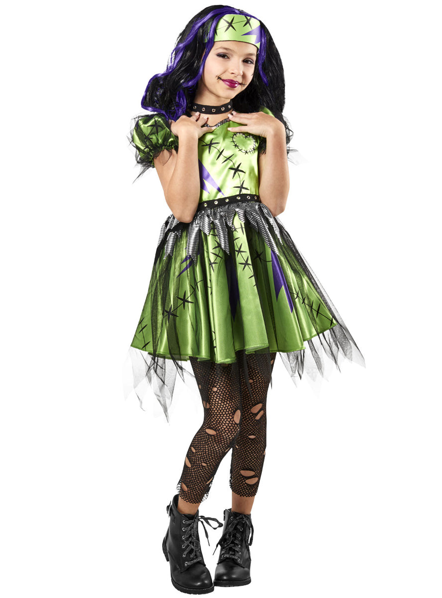 Green Frankenstein Monster Girls Halloween Costume - Main Image