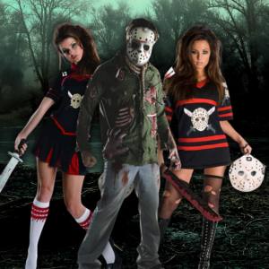 Image of a man and two women in Friday the 13th costumes