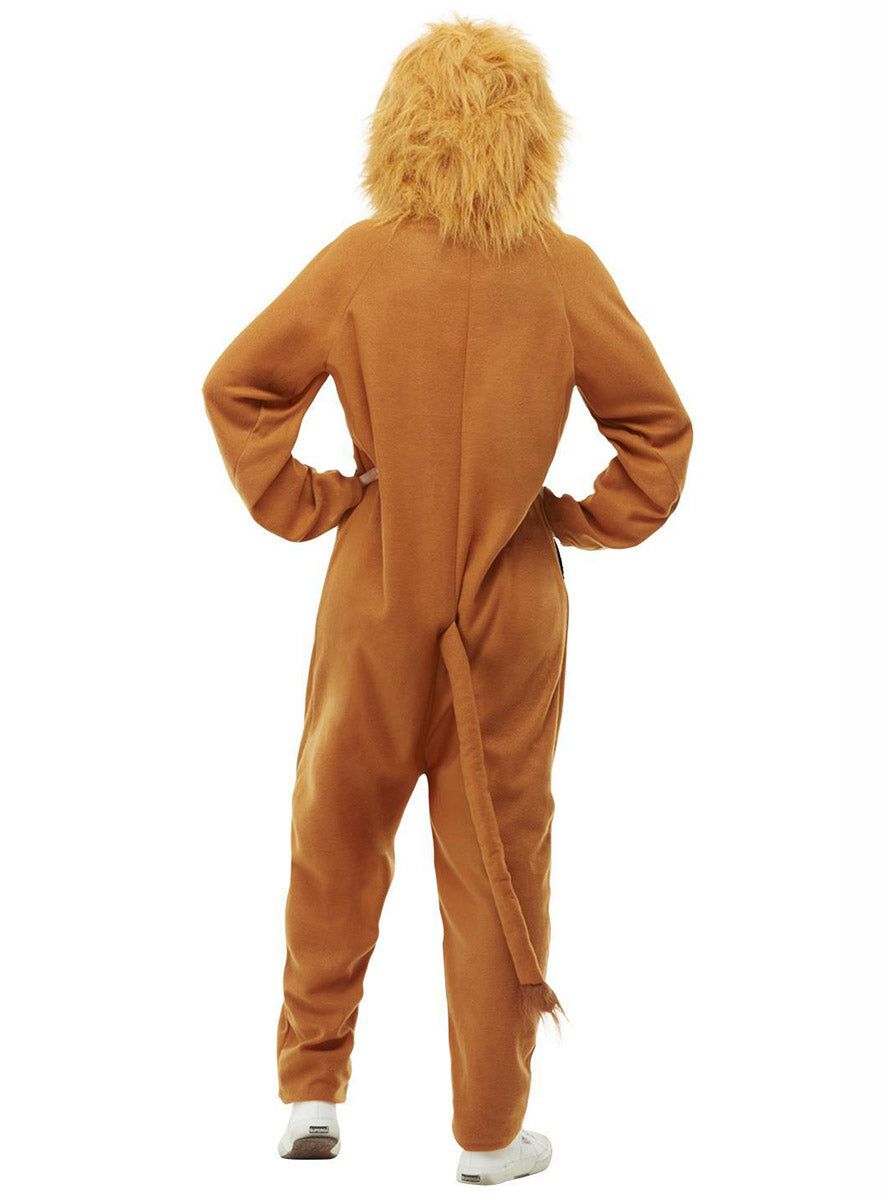 Image of Furry Lion Mens Animal Onesie Costume - Back View