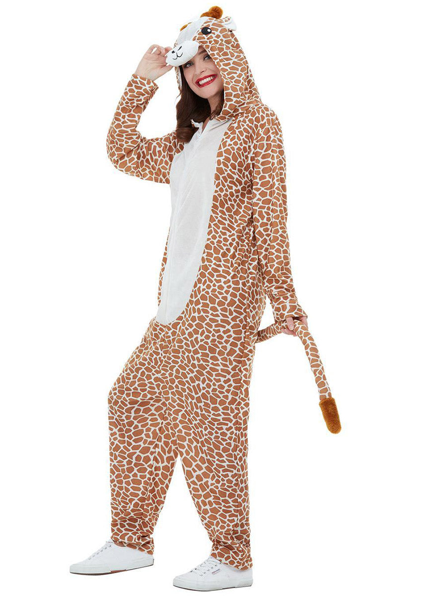 Image of Spotted Giraffe Womens Animal Onesie Costume - Side View