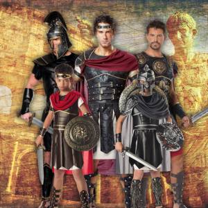 Image of men and boys in gladiator costumes