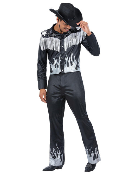 Mens black and silver tassel cowboy costume - Main image