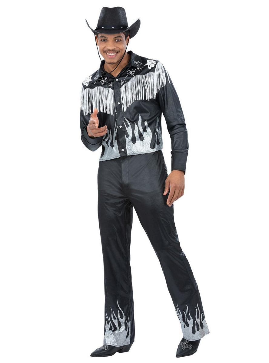 Mens black and silver tassel cowboy costume - alternative image