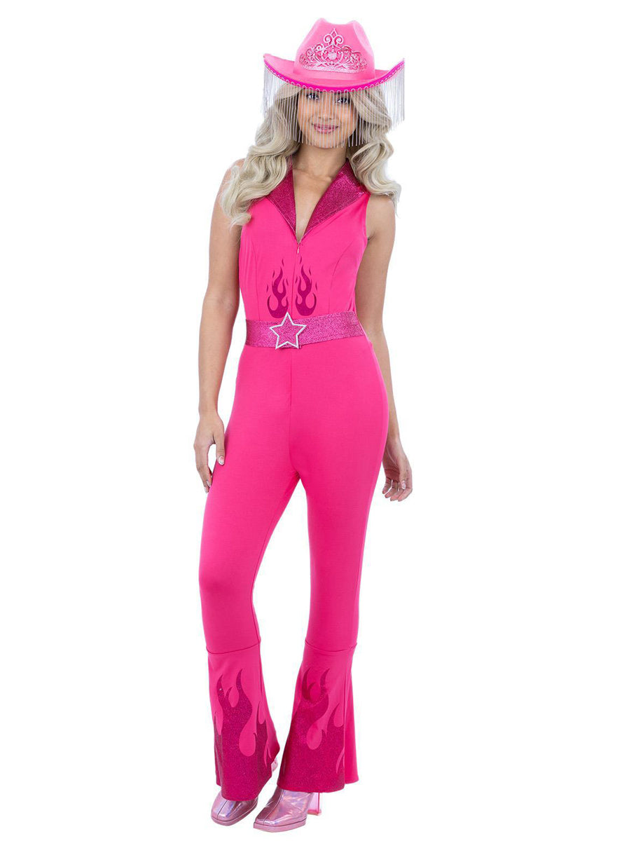 Womens hot pink barbie cowboy costume - Alternative image