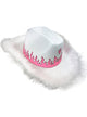 Image of Feather Trim White Cowboy Costume Hat With Pink Glitter Flames