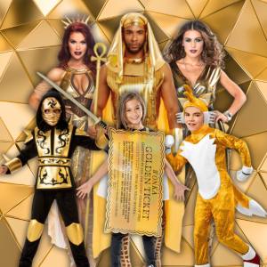 Image of people in gold costumes