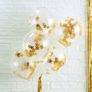 Image of inflated clear balloons with gold star confetti inside